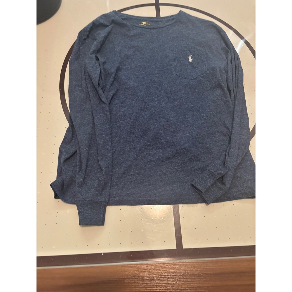 Polo Ralph Lauren Mens Large Blue Heathered Long Sleeve Pocket T-Shirt Pony Logo
